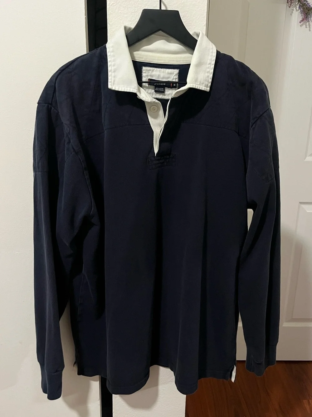 J. Crew Navy Long-Sleeve Rugby Shirt with White Collar